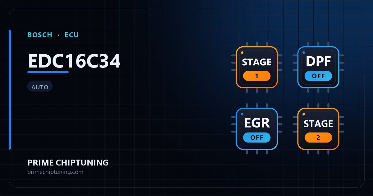 BOSCH EDC16C34 ECU ailesi için mevcut çözümler: Stage 1 Yazılım, DPF İptali, EGR İptali, Stage 2 Yazılım