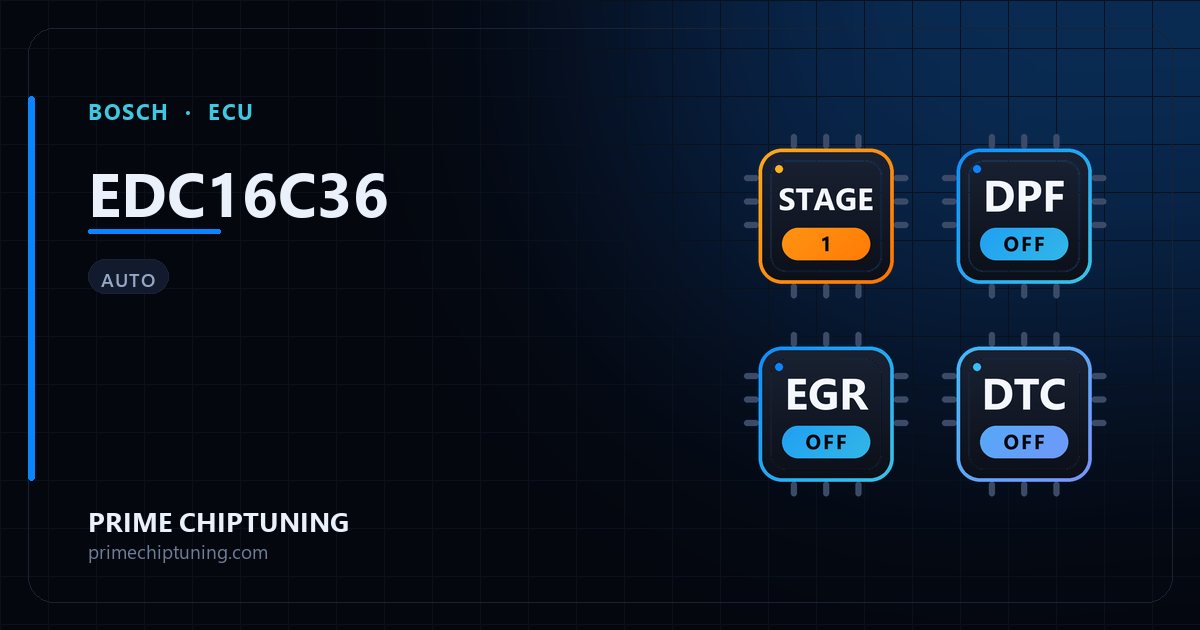 Solutions disponibles pour la famille d'ECU BOSCH EDC16C36 : Reprogrammation Stage 1, Suppression FAP (DPF), Suppression EGR, Suppression codes défaut (DTC)