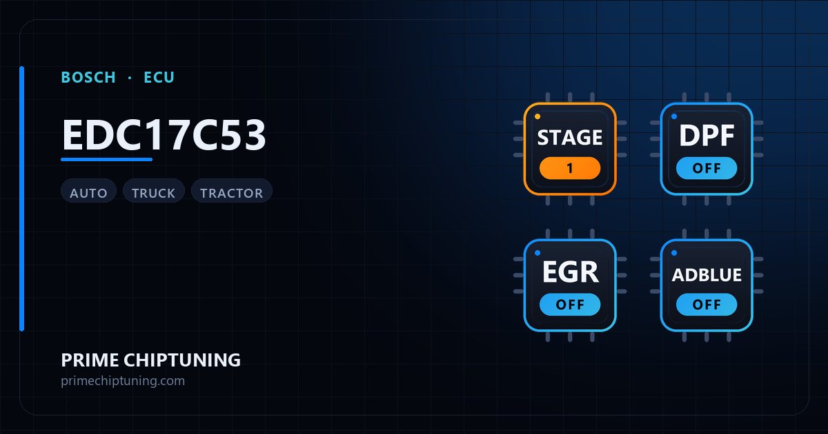 Verfügbare Lösungen für die ECU-Familie BOSCH EDC17C53: Stage 1 Chiptuning, DPF-Deaktivierung, AGR-Deaktivierung, AdBlue-/SCR-Deaktivierung
