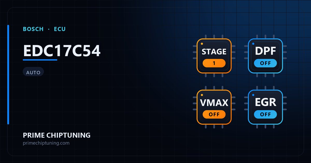 BOSCH EDC17C54 ECU ailesi için mevcut çözümler: Stage 1 Yazılım, DPF İptali, Hız Limiti (Vmax) İptali, EGR İptali