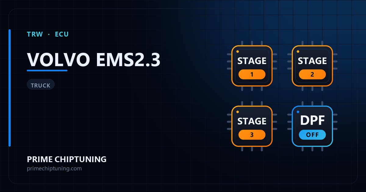 TRW VOLVO EMS2.3 ECU ailesi için mevcut çözümler: Stage 1 Yazılım, Stage 3 Yazılım, Stage 2 Yazılım, DPF İptali
