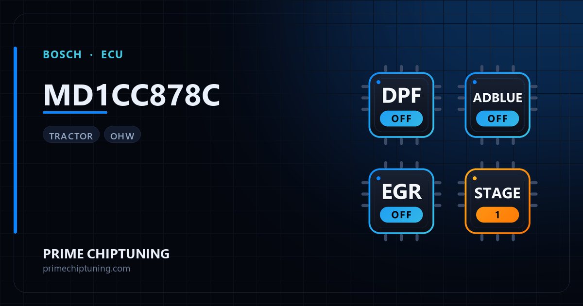 Verfügbare Lösungen für die ECU-Familie BOSCH MD1CC878C: DPF-Deaktivierung, AGR-Deaktivierung, Stage 1 Chiptuning, AdBlue-/SCR-Deaktivierung