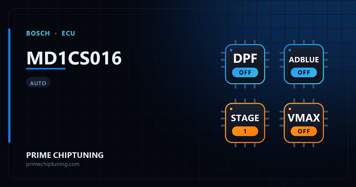 Verfügbare Lösungen für die ECU-Familie BOSCH MD1CS016: DPF-Deaktivierung, AdBlue-/SCR-Deaktivierung, Stage 1 Chiptuning, Vmax-Aufhebung