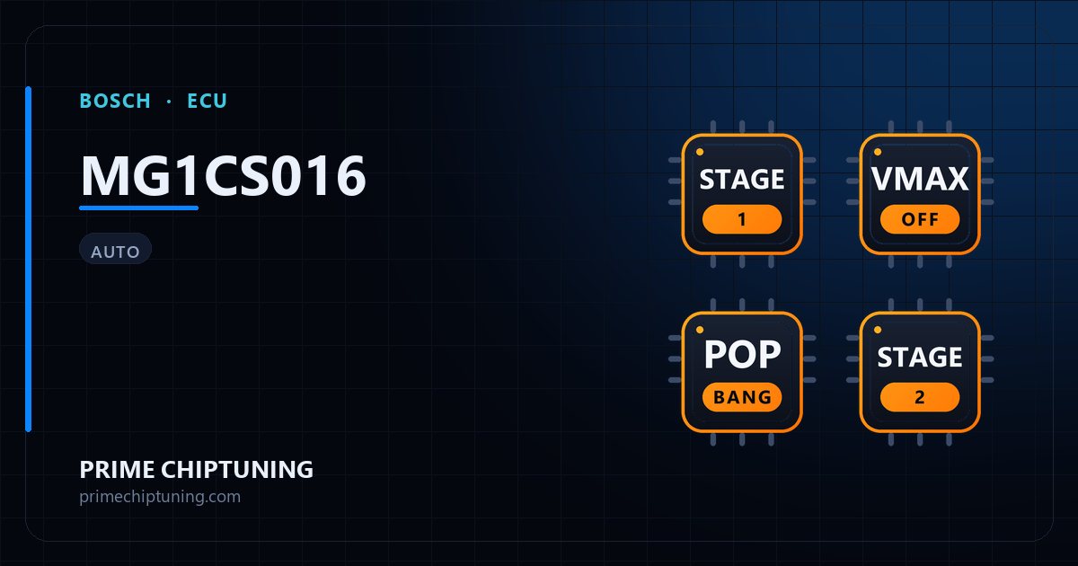 Verfügbare Lösungen für die ECU-Familie BOSCH MG1CS016: Stage 1 Chiptuning, Vmax-Aufhebung, Pop & Bang, Stage 2 Chiptuning