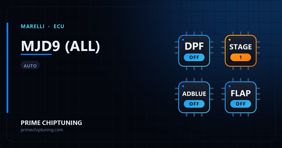 Verfügbare Lösungen für die ECU-Familie MARELLI MJD9 (ALL): DPF-Deaktivierung, Stage 1 Chiptuning, AdBlue-/SCR-Deaktivierung, Drallklappen-Deaktivierung