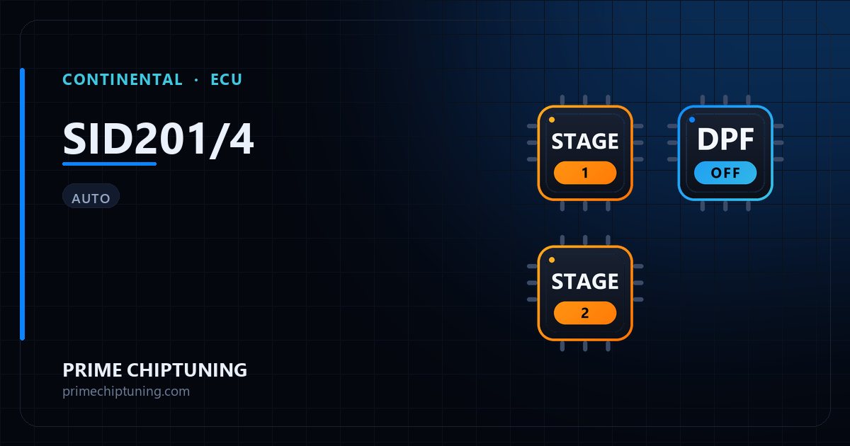 الحلول المتاحة لعائلة ECU CONTINENTAL SID201/4: إعادة برمجة Stage 1 (المرحلة الأولى), إعادة برمجة Stage 2 (المرحلة الثانية), إلغاء فلتر جسيمات الديزل (DPF)