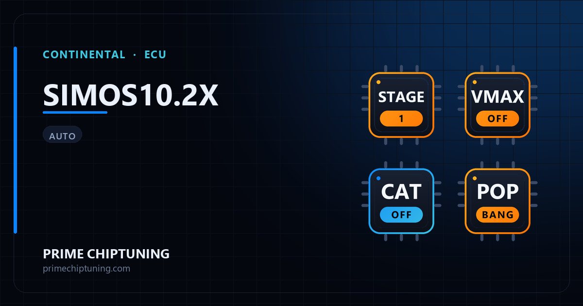 Available solutions for the CONTINENTAL SIMOS10.2X ECU family: Stage 1 Remap, Speed Limiter (Vmax) Removal, Pop & Bang, Decat / Catalyst Delete